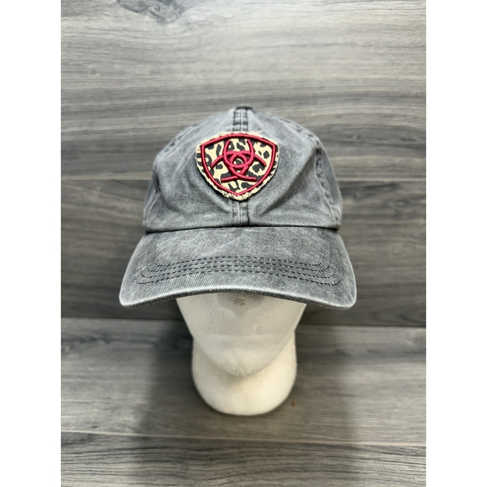 Ariat Womens Leopard Logo Ponyflo Adjustable Cap Hat Gray Cowgirl Western